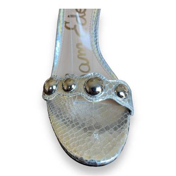 Sam Edelmen Addison Embellished Ankle Strap Sandal Stiletto Heel Metallic Silver - Picture 11 of 16